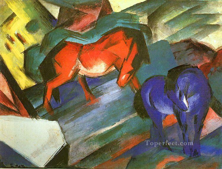 Red and Blue Horses Expressionist Oil Paintings